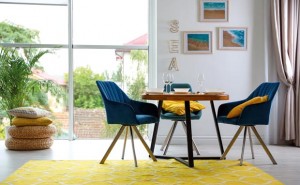 Modern dining room interior with served table and chairs