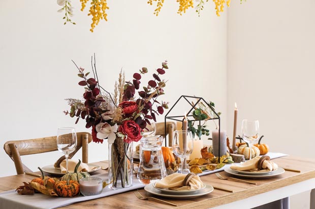 Beautiful table setting for Thanksgiving Day dinner at home