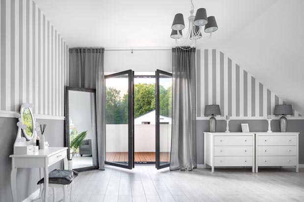 Gray room with white furniture