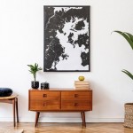 Stylish and retro living room with design vintage wooden commode