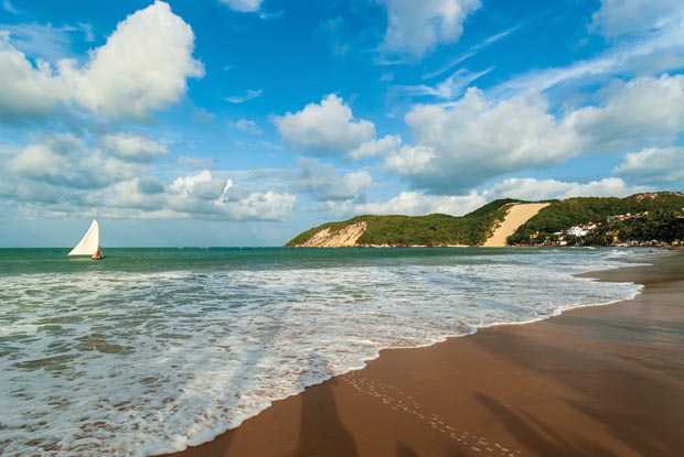 Ponta Negra beach, with Morro do Careca in the background, in the late afternoon, Natal, Rio Grande do Norte, Brazil on February 19, 2008.