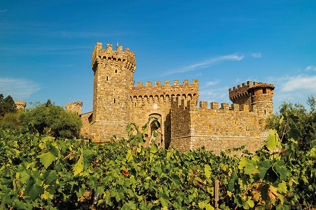 Sunny view of the 13th-century style Castello di Amorosa