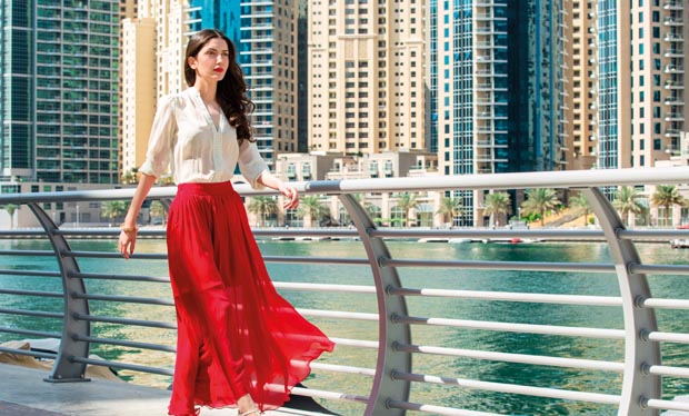 Attractive, Slim, Beautiful And Brunette Girl Wearing White Shir